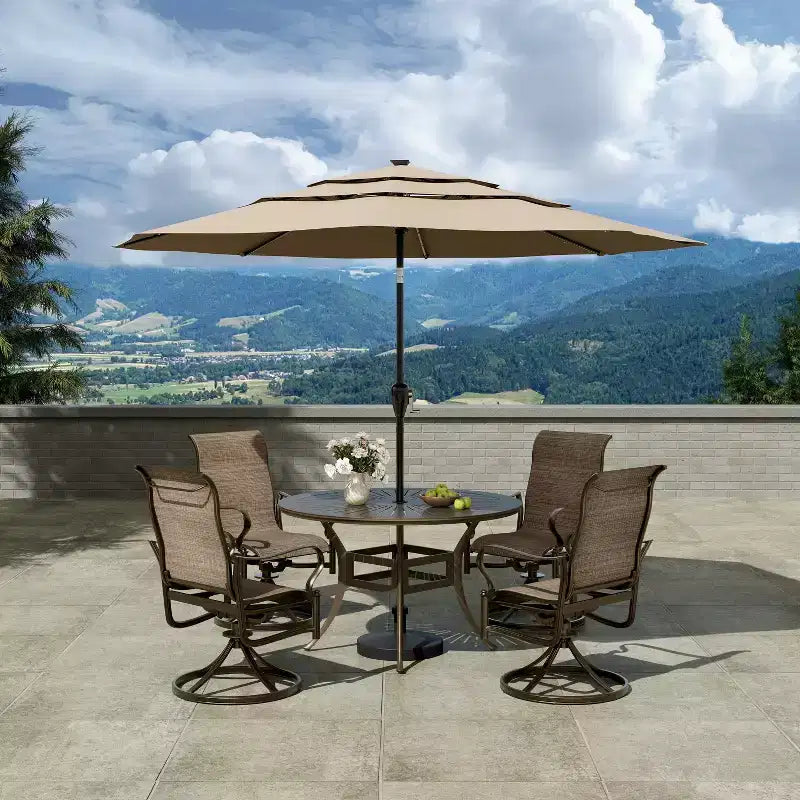 Ensemble de salle à manger d'extérieur Mondawe 5 pièces avec table à manger ronde de 53 po de largeur et 4 chaises pivotantes à bascule