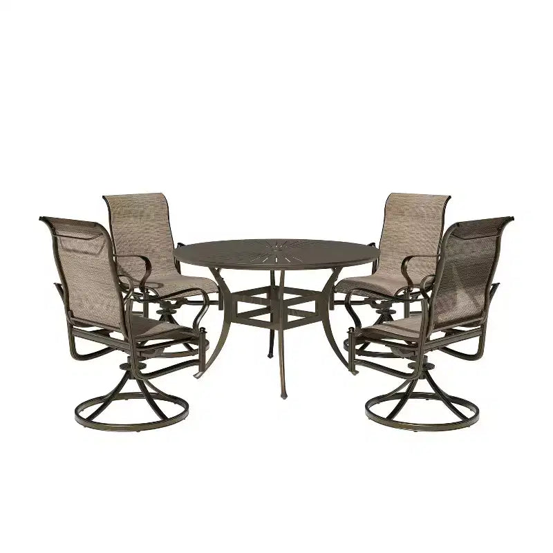 Ensemble de salle à manger d'extérieur Mondawe 5 pièces avec table à manger ronde de 53 po de largeur et 4 chaises pivotantes à bascule