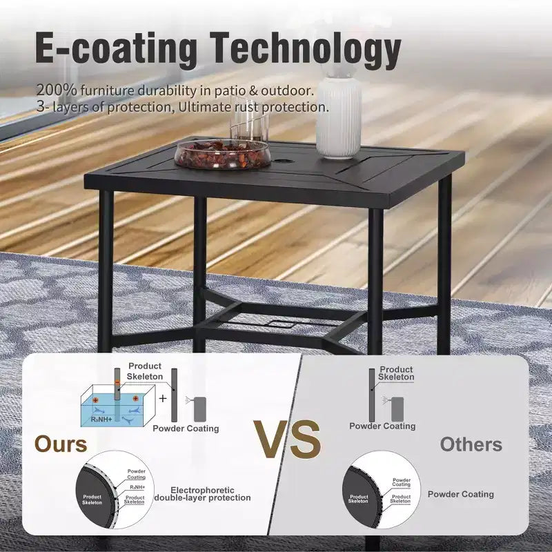Captiva Designs – Ensemble de bar 3 pièces de jardin avec table haute en métal et chaises de bar pivotantes avec coussins et accoudoirs