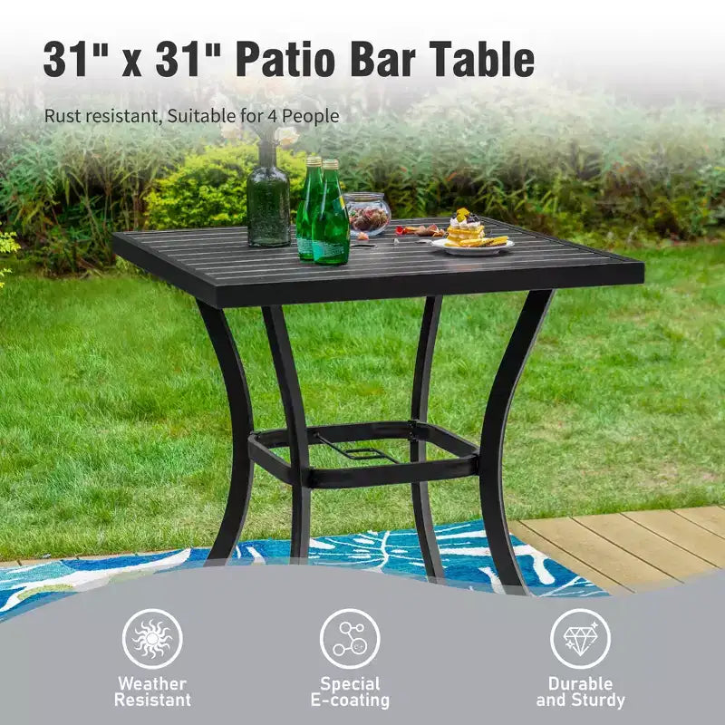 Captiva Designs – Ensemble de bar 3 pièces de jardin avec table haute en métal et chaises de bar pivotantes avec coussins et accoudoirs
