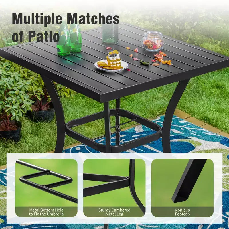 Captiva Designs – Ensemble de bar 3 pièces de jardin avec table haute en métal et chaises de bar pivotantes avec coussins et accoudoirs