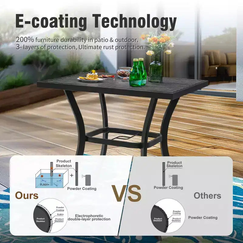 Captiva Designs – Ensemble de bar 3 pièces de jardin avec table haute en métal et chaises de bar pivotantes avec coussins et accoudoirs