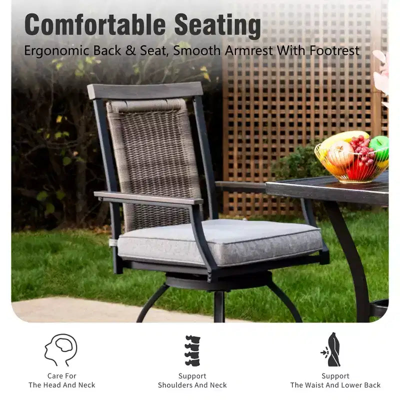Captiva Designs – Ensemble de bar 3 pièces de jardin avec table haute en métal et chaises de bar pivotantes avec coussins et accoudoirs