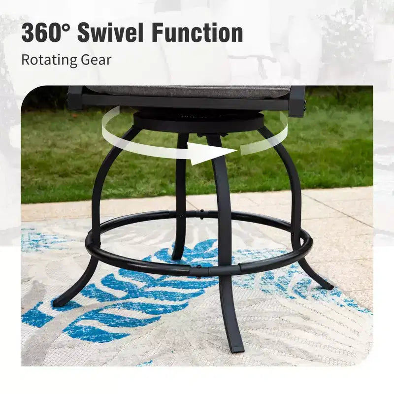 Captiva Designs – Ensemble de bar 3 pièces de jardin avec table haute en métal et chaises de bar pivotantes avec coussins et accoudoirs