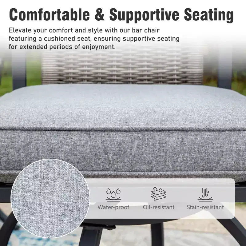Captiva Designs – Ensemble de bar 3 pièces de jardin avec table haute en métal et chaises de bar pivotantes avec coussins et accoudoirs