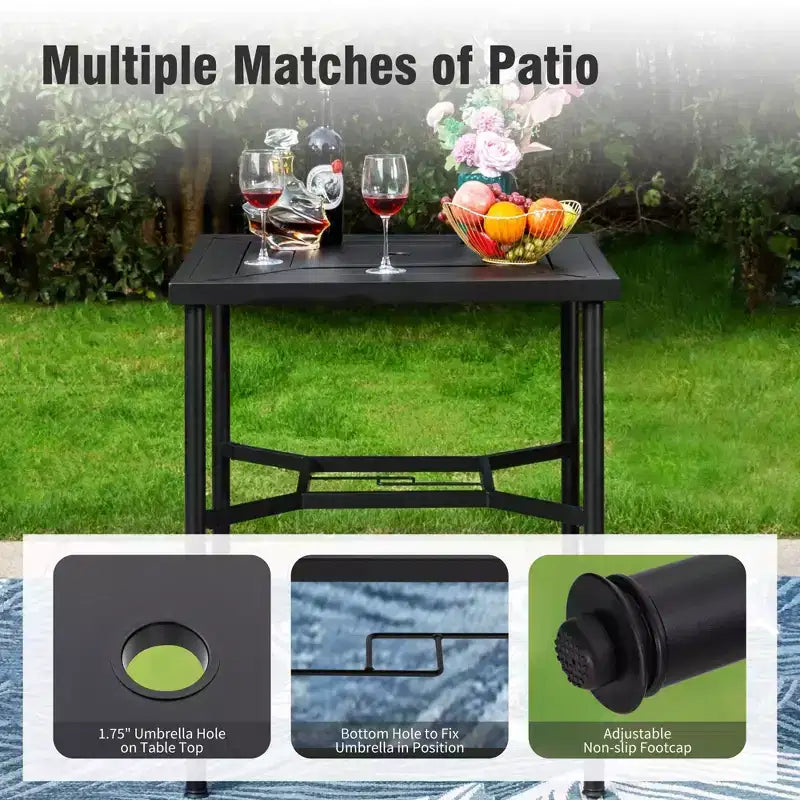 Captiva Designs – Ensemble de bar 3 pièces de jardin avec table haute en métal et chaises de bar pivotantes avec coussins et accoudoirs
