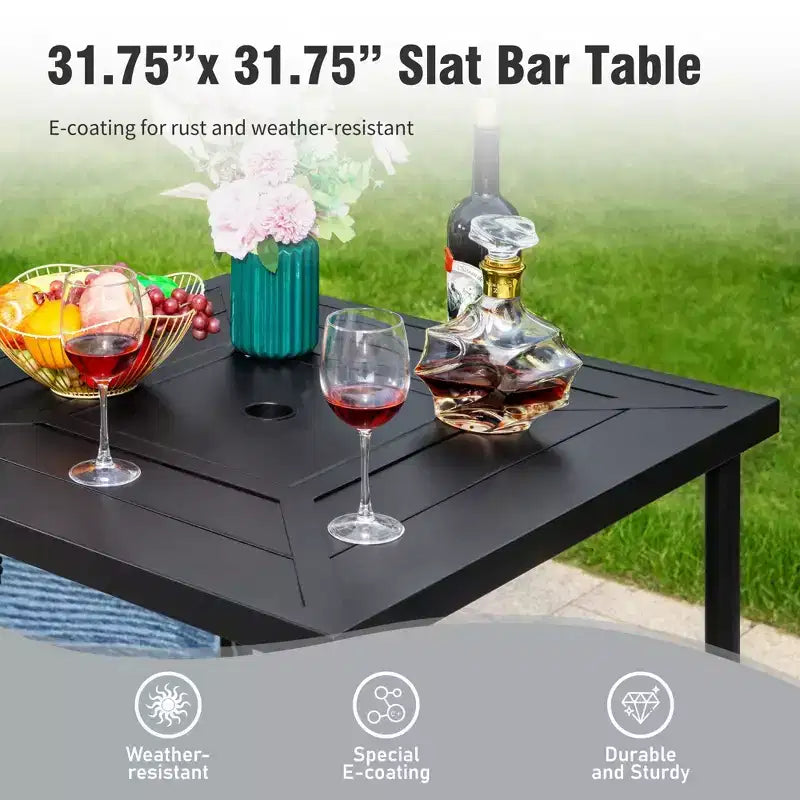 Captiva Designs – Ensemble de bar 3 pièces de jardin avec table haute en métal et chaises de bar pivotantes avec coussins et accoudoirs