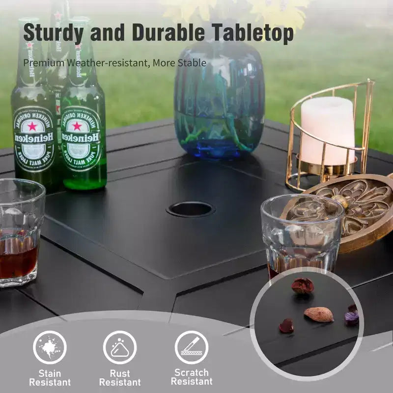 Captiva Designs – Ensemble de bar 3 pièces de jardin avec table haute en métal et chaises de bar pivotantes avec coussins et accoudoirs