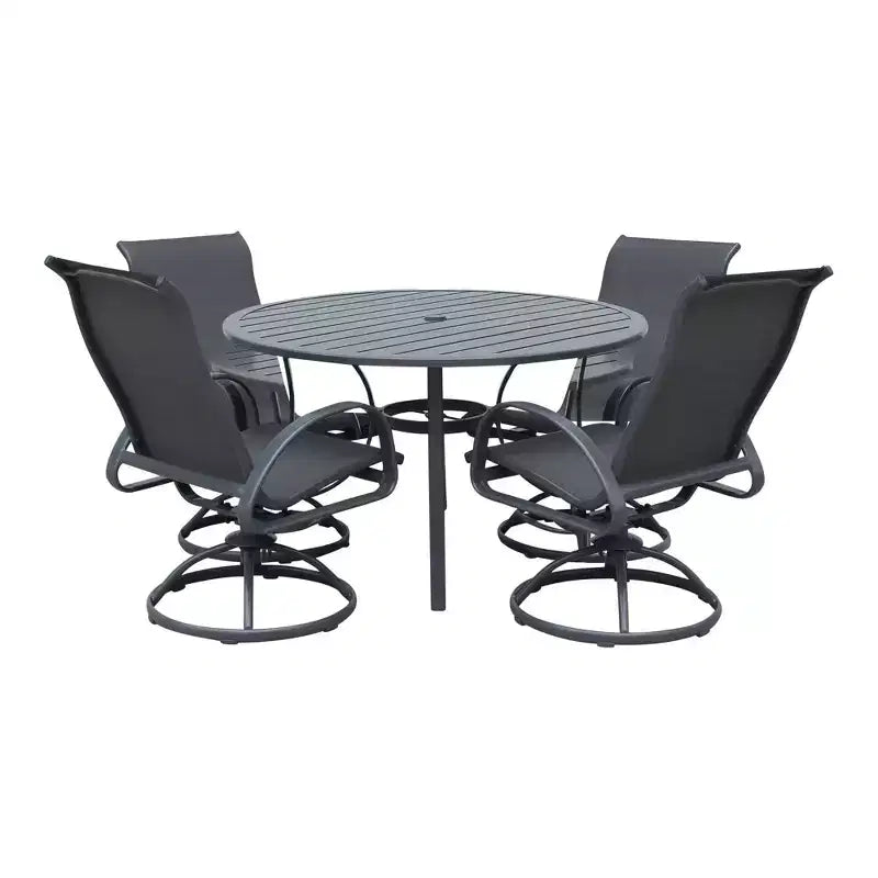 Courtyard Casual Santa Fe 5 pc 48 Round Dining Set with Sling Swivel Rockers Includes one Round table and 4 Sling Swivel Rockers