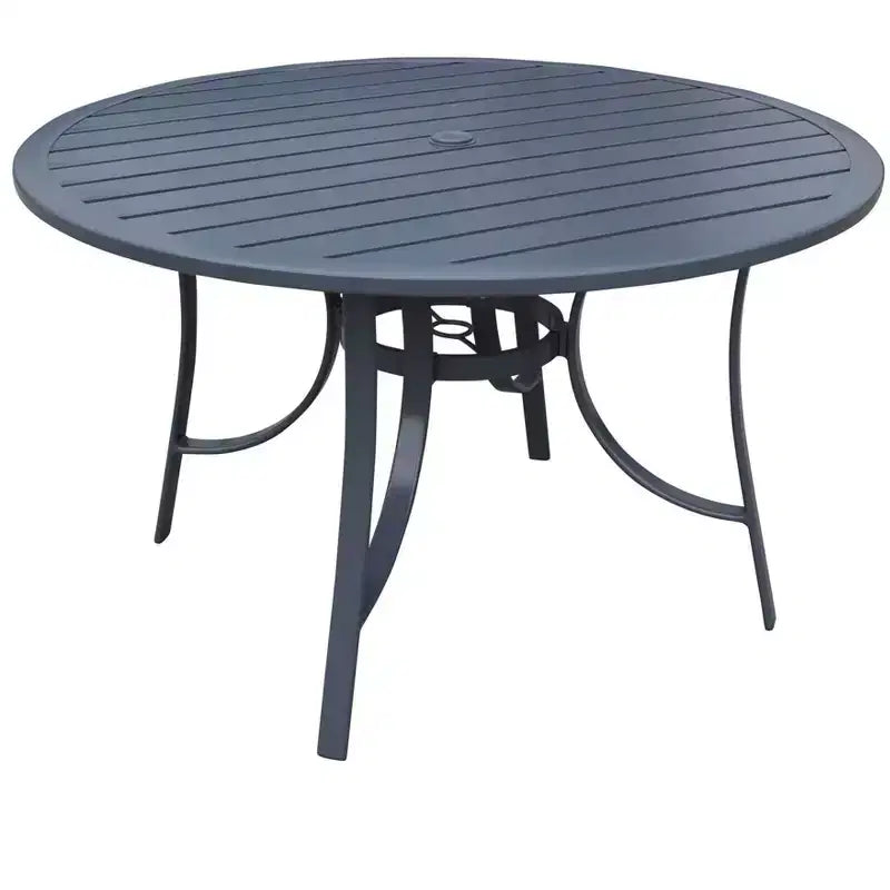 Ensemble de salle à manger décontracté Courtyard Santa Fe de 5 pièces avec table ronde de 48 po et fauteuils pivotants à bascule en toile Comprend une table ronde et 4 fauteuils pivotants à bascule en toile.