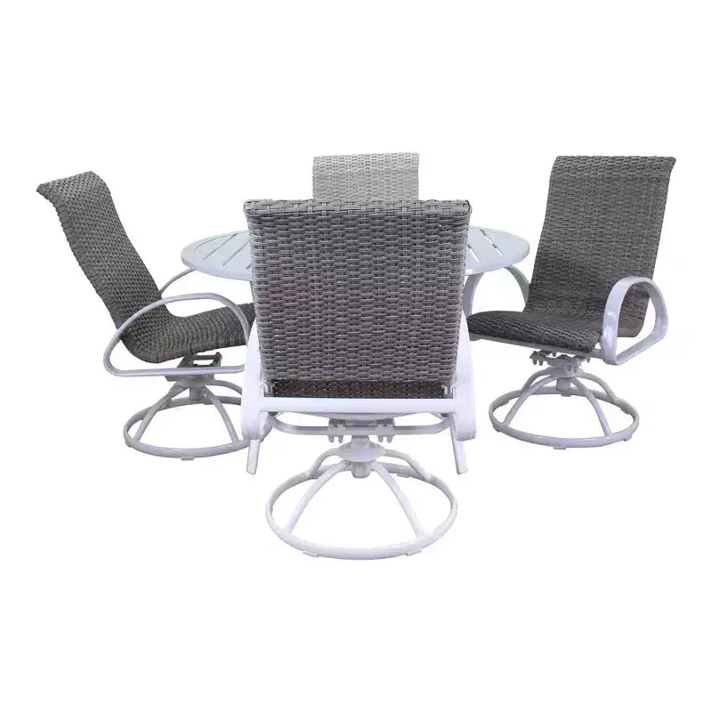 Courtyard Casual Santa Fe 5 pc 48 Round Dining Set with Wicker Swivel Rockers Includes one Round table and 4 Wicker Swivel Rockers