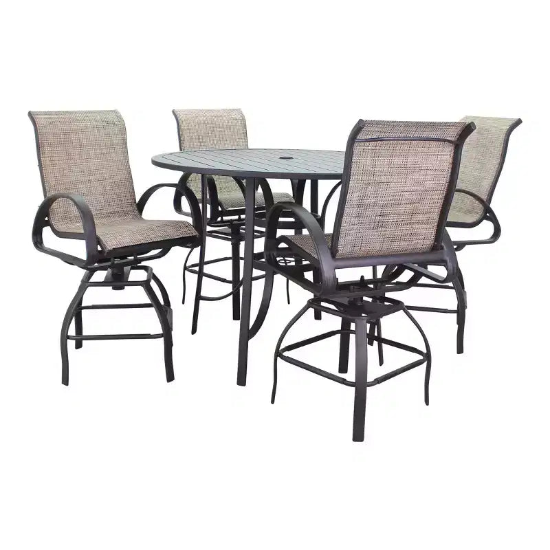 Courtyard Casual Santa Fe 5 pc Balcony Height 48 Round Dining Set Includes one 48 Balcony Table and Four Balcony Swivel Stools
