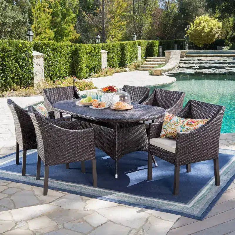 Christopher Knight Home Franco Outdoor Wicker and Iron 7 Piece Dining Set with Cushion