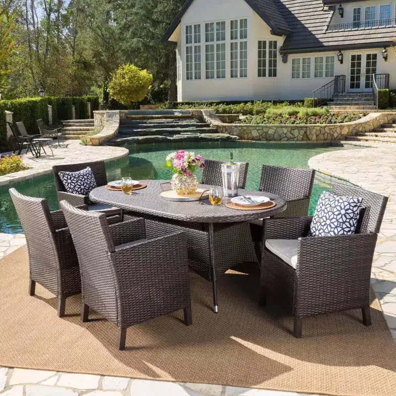 Christopher Knight Home Cypress Outdoor Wicker 7 Piece Dining Set with Cushion