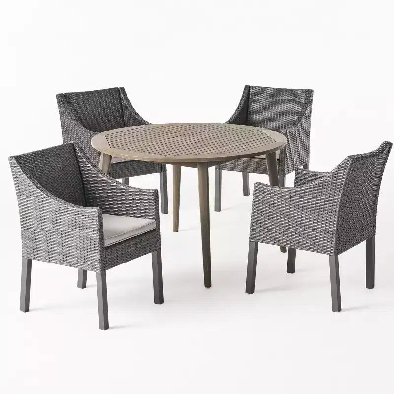 Christopher Knight Home Torrence Ensemble de salle à manger d'extérieur 5 pièces en bois d'acacia et osier avec coussin