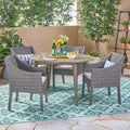Christopher Knight Home Torrence Outdoor Acacia Wood and Wicker 5 Piece Dining Set with Cushion