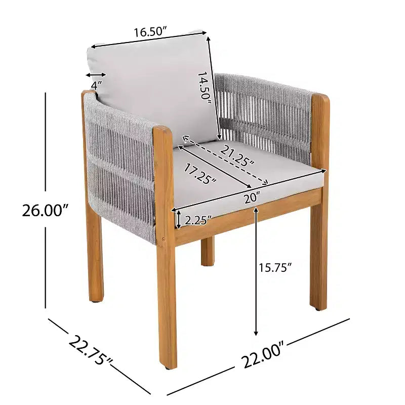 Christopher Knight Home Corin Ensemble de salle à manger d'extérieur rustique 7 pièces en bois d'acacia, corde tressée, table à lattes et coussins