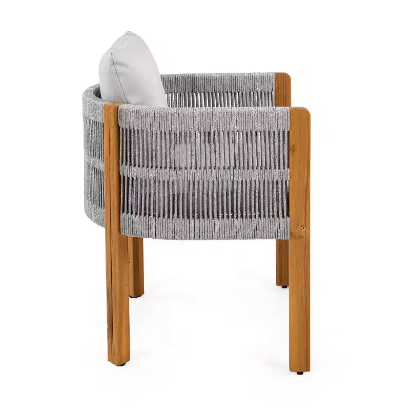 Christopher Knight Home Corin Ensemble de salle à manger d'extérieur rustique 7 pièces en bois d'acacia, corde tressée, table à lattes et coussins