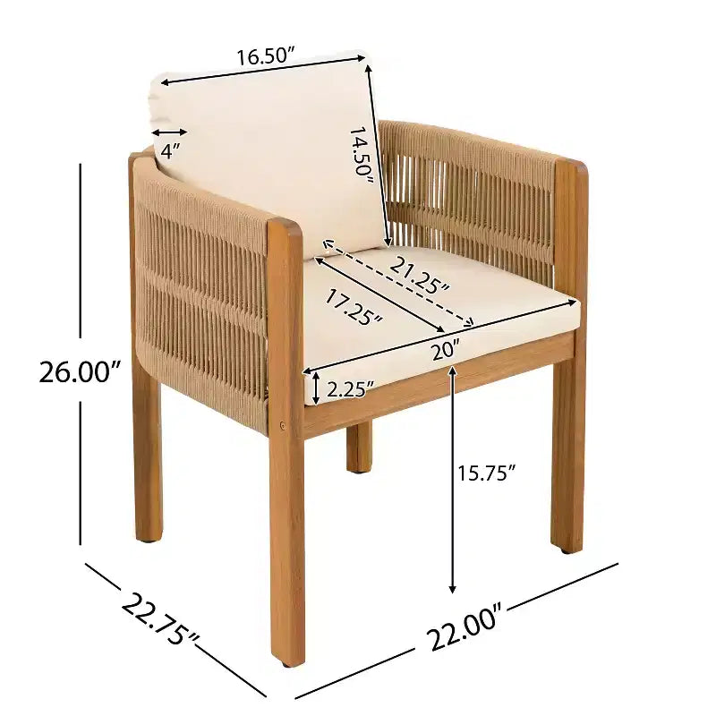 Christopher Knight Home Corin Ensemble de salle à manger d'extérieur rustique 7 pièces en bois d'acacia, corde tressée, table à lattes et coussins