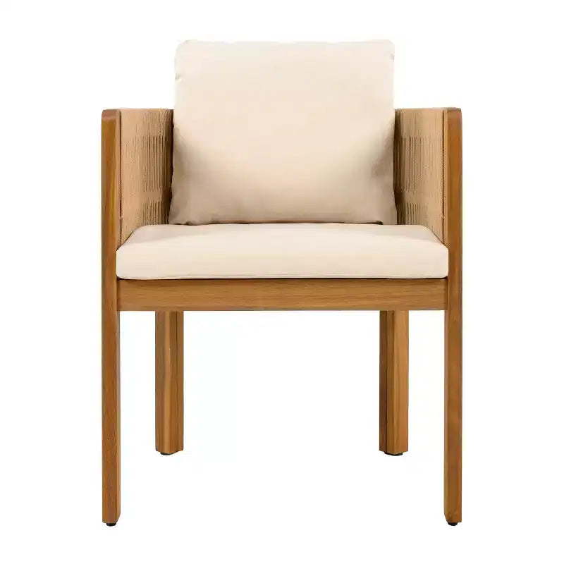 Christopher Knight Home Corin Ensemble de salle à manger d'extérieur rustique 7 pièces en bois d'acacia, corde tressée, table à lattes et coussins