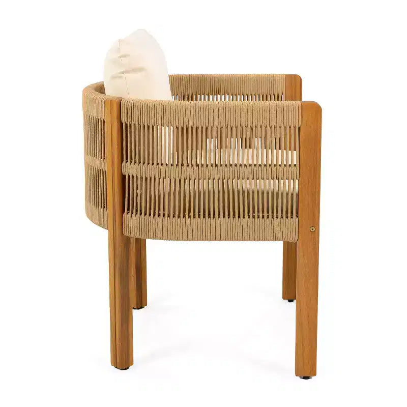 Christopher Knight Home Corin Ensemble de salle à manger d'extérieur rustique 7 pièces en bois d'acacia, corde tressée, table à lattes et coussins