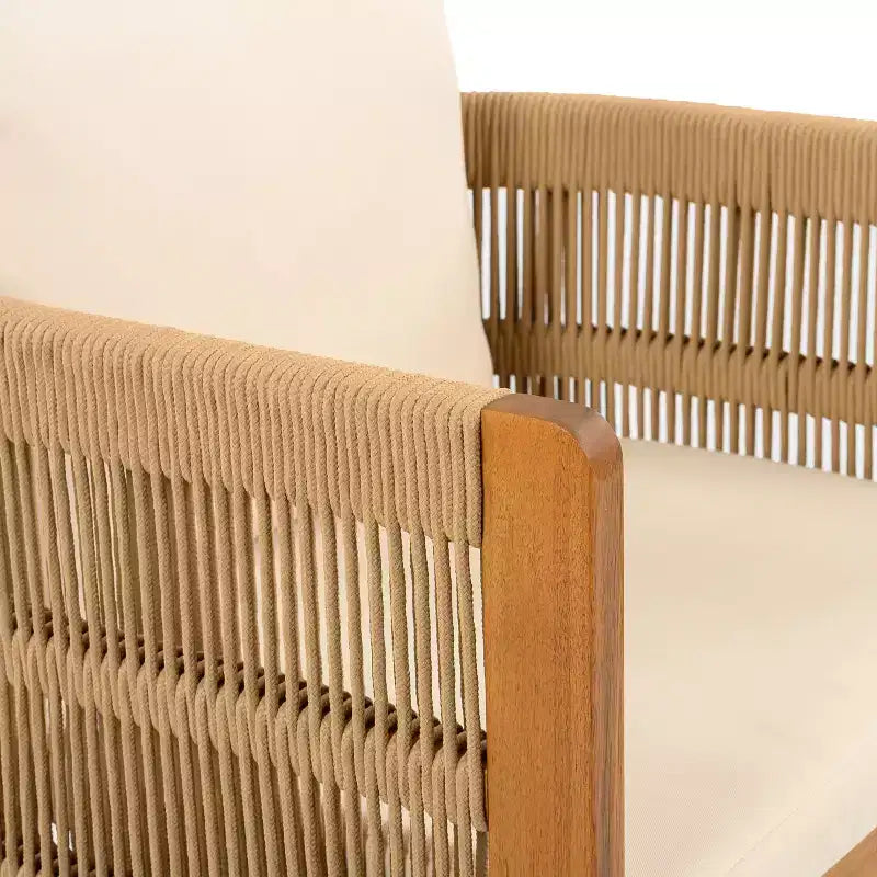 Christopher Knight Home Corin Ensemble de salle à manger d'extérieur rustique 7 pièces en bois d'acacia, corde tressée, table à lattes et coussins