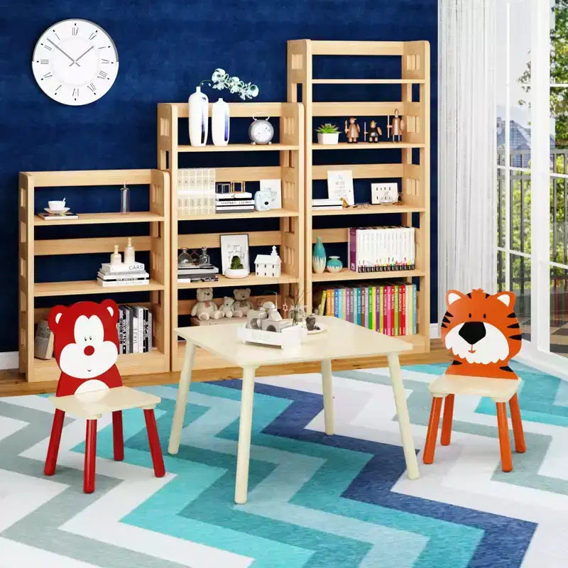 Ensemble table et 2 chaises pour enfants, ensemble de table et chaises 3 pièces pour tout-petits, ensemble de table de jeu d'activités en bois (ours et tigre)