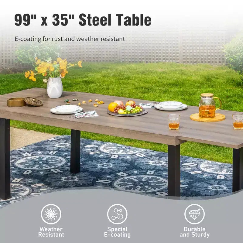 Captiva Designs Ensemble de salle à manger d'extérieur 7 pièces avec table extensible en acier et chaises avec accoudoirs en textilène marron