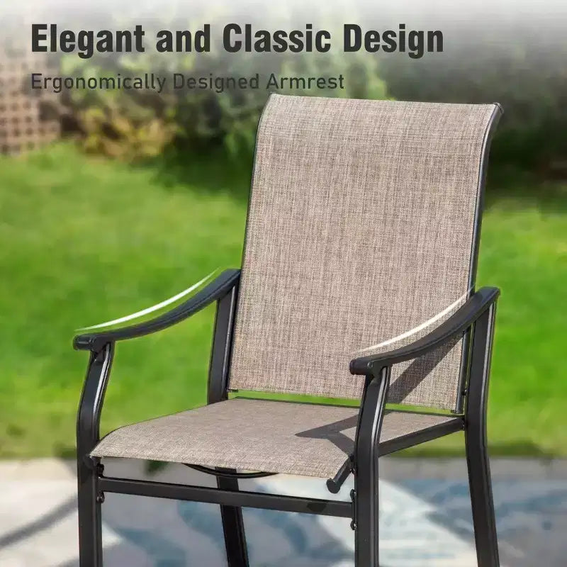 Captiva Designs Ensemble de salle à manger d'extérieur 7 pièces avec table extensible en acier et chaises avec accoudoirs en textilène marron
