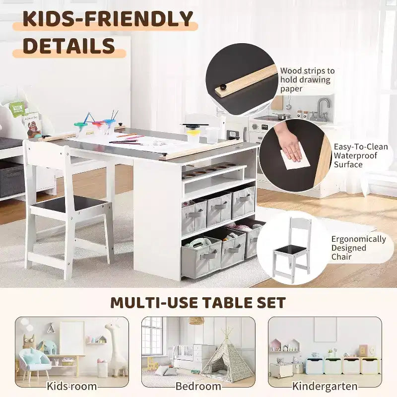 COZONY Table et chaise d'activités artistiques 4-en-1 pour enfants avec rangement, bureau d'activités pour tout-petits avec organisateur