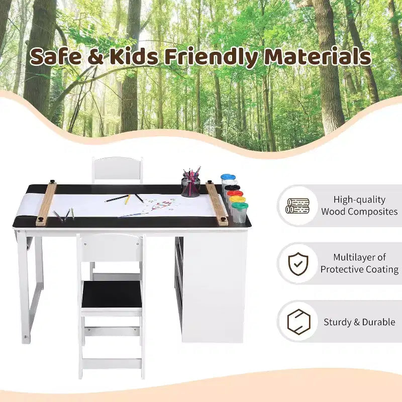 COZONY Table et chaise d'activités artistiques 4-en-1 pour enfants avec rangement, bureau d'activités pour tout-petits avec organisateur