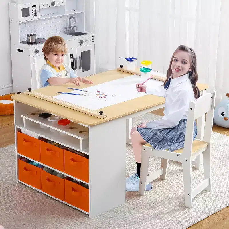 COZONY Table et chaise d'activités artistiques 4-en-1 pour enfants avec rangement, bureau d'activités pour tout-petits avec organisateur