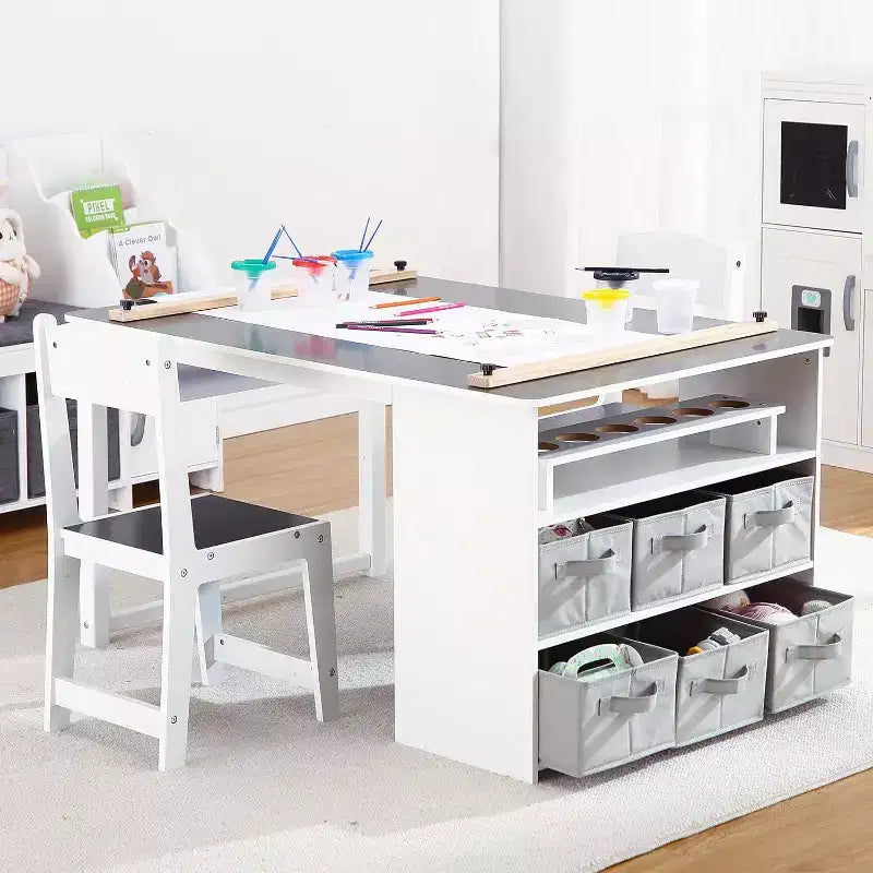 COZONY 4-in-1 Kids Art Table and Chair Set with Storage, Toddler Activity Desk with Organizer