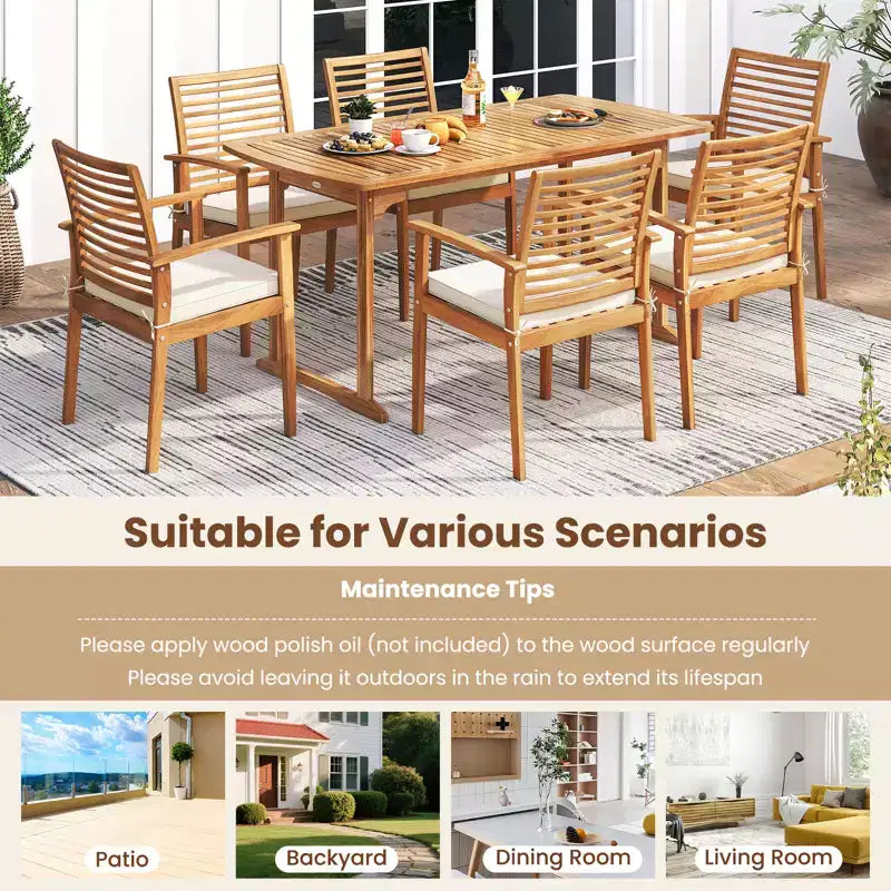 Costway Ensemble repas de jardin 6 pièces en bois d'acacia, table rectangulaire avec 4 chaises et un banc