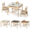 Costway Kids Table and Chairs Set 4 in 1 Children Activity Table with Reversible Whiteboard Gray+Natural/Orange+Natural