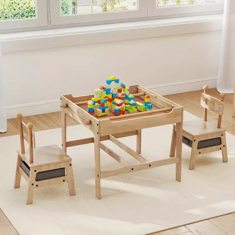 Costway Table et Chaises pour Enfants 4 en 1 Table d'Activités pour Enfants avec Tableau Blanc Réversible Gris+Naturel/Orange+Naturel