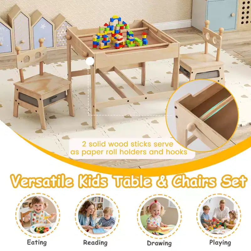 Costway Table et Chaises pour Enfants 4 en 1 Table d'Activités pour Enfants avec Tableau Blanc Réversible Gris+Naturel/Orange+Naturel