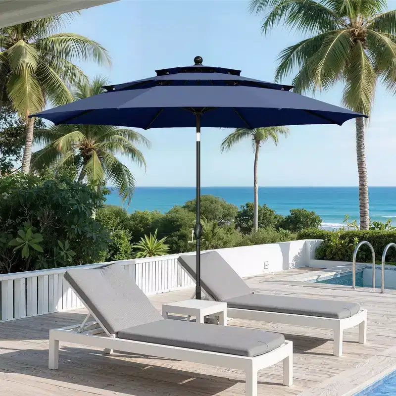 Captiva Designs Ensemble de patio 6 pièces avec table carrée, cadre en acier, chaises rembourrées élégantes et parasol de 3 m