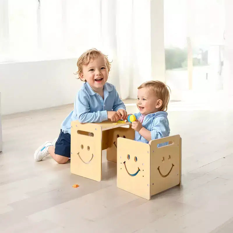 Table et chaise de sevrage Montessori VEVOR, ensemble 3-en-1 en bois pour tout-petits avec tableau noir, table à hauteur réglable pour les 1-5 ans, naturelle
