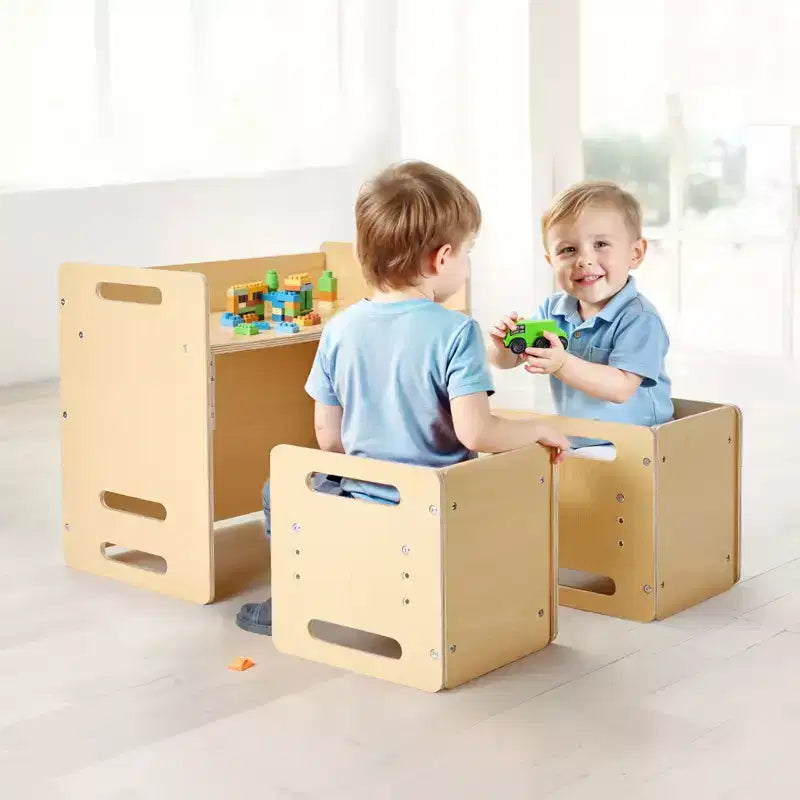 Ensemble table et chaises de sevrage Montessori VEVOR, ensemble table et chaises en bois pour tout-petits avec 2 chaises, chaises et table d'activités réglables en hauteur, naturel