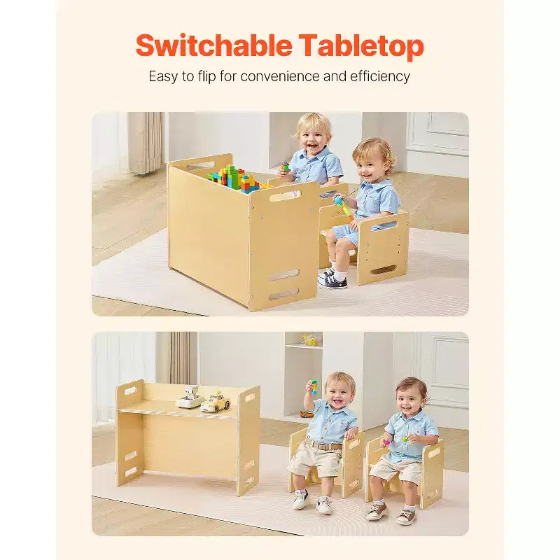 Ensemble table et chaises de sevrage Montessori VEVOR, ensemble table et chaises en bois pour tout-petits avec 2 chaises, chaises et table d'activités réglables en hauteur, naturel