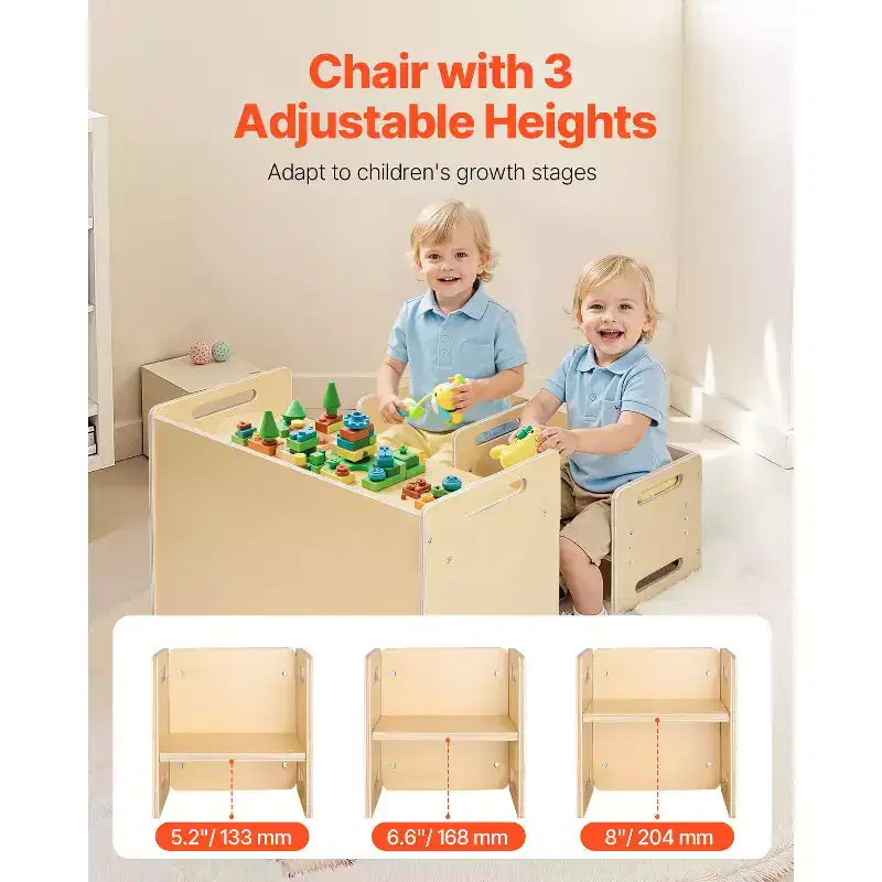 Ensemble table et chaises de sevrage Montessori VEVOR, ensemble table et chaises en bois pour tout-petits avec 2 chaises, chaises et table d'activités réglables en hauteur, naturel
