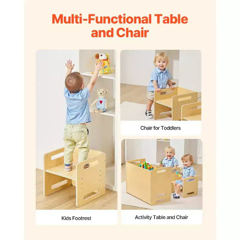 Ensemble table et chaises de sevrage Montessori VEVOR, ensemble table et chaises en bois pour tout-petits avec 2 chaises, chaises et table d'activités réglables en hauteur, naturel