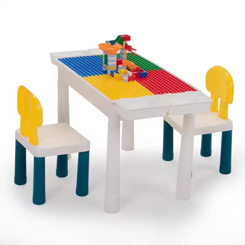 Table et chaises d'activités tout-en-un pour enfants, table de construction avec 100 blocs de construction à assembler soi-même, table à manger, bureau d'étude pour tout-petits