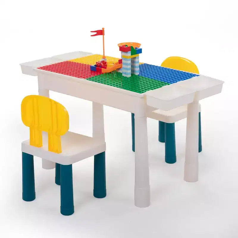 Table et chaises d'activités tout-en-un pour enfants, table de construction avec 100 blocs de construction à assembler soi-même, table à manger, bureau d'étude pour tout-petits