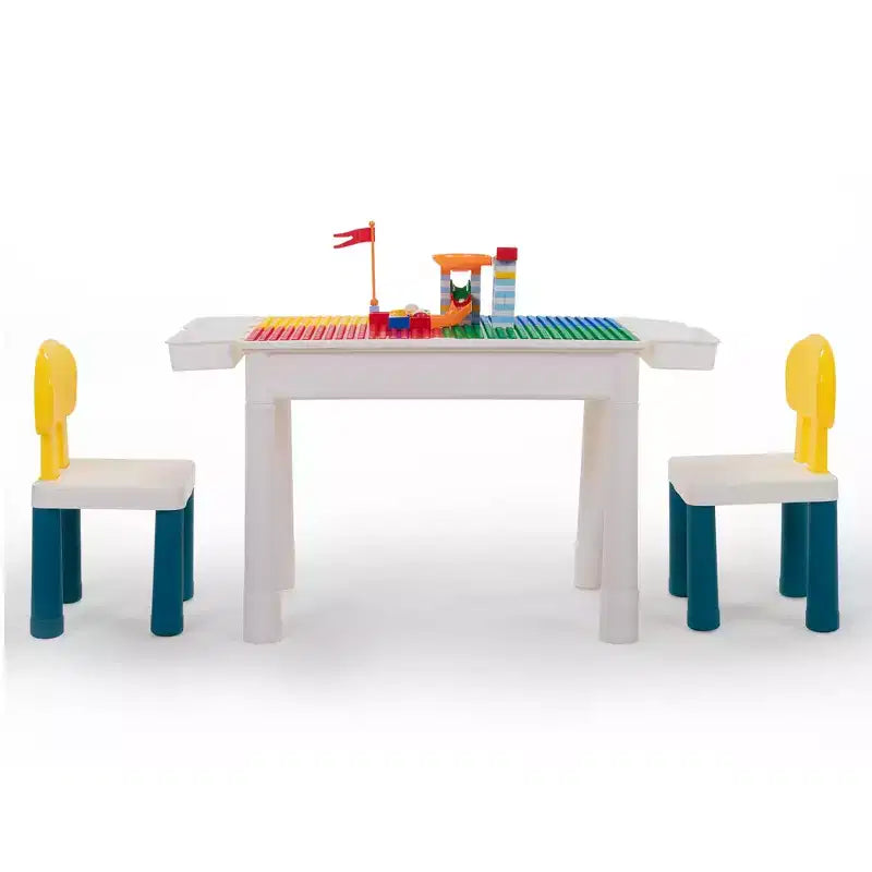 Table et chaises d'activités tout-en-un pour enfants, table de construction avec 100 blocs de construction à assembler soi-même, table à manger, bureau d'étude pour tout-petits