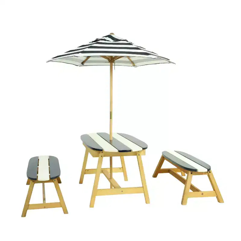 Table de pique-nique pour enfants naturellement ludique avec parasol, jouets intérieurs/extérieurs – Bleu foncé