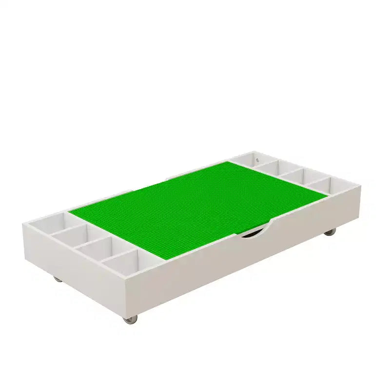 Kid Table, 2 in 1 Rollaway Play Table and Toy Organizer Compatible with Lego, for Storing Under Bed or Sofa, Game Furniture