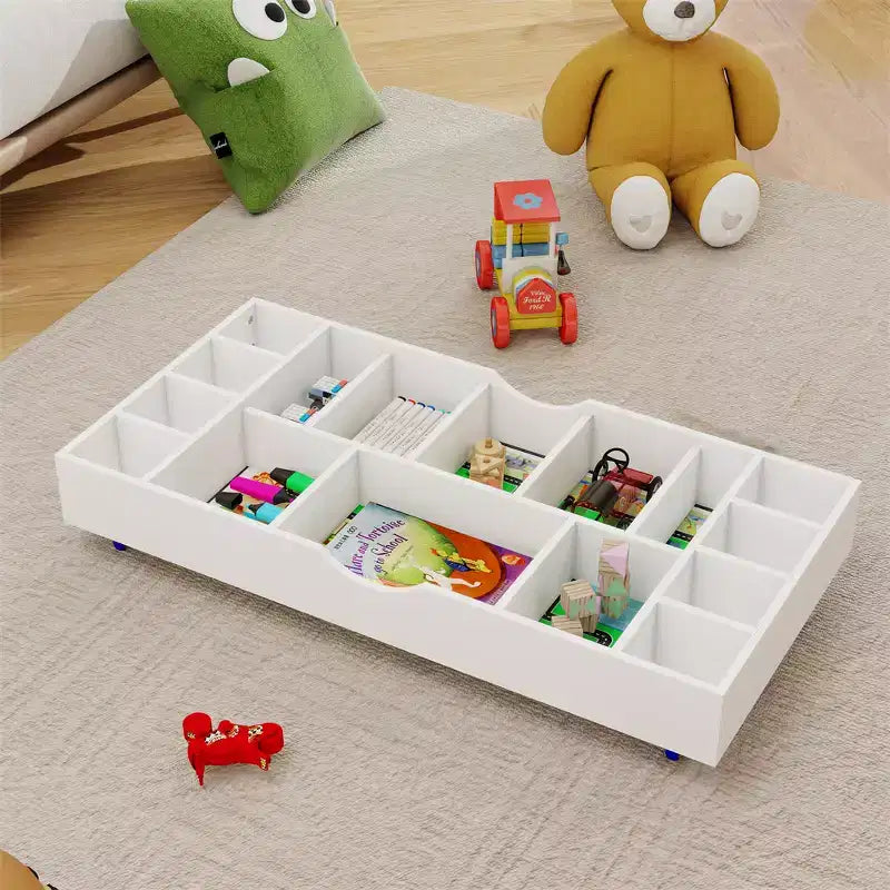 Table enfant, table de jeu rabattable 2 en 1 et organisateur de jouets compatible Lego, pour ranger sous le lit ou le canapé, meuble de jeu