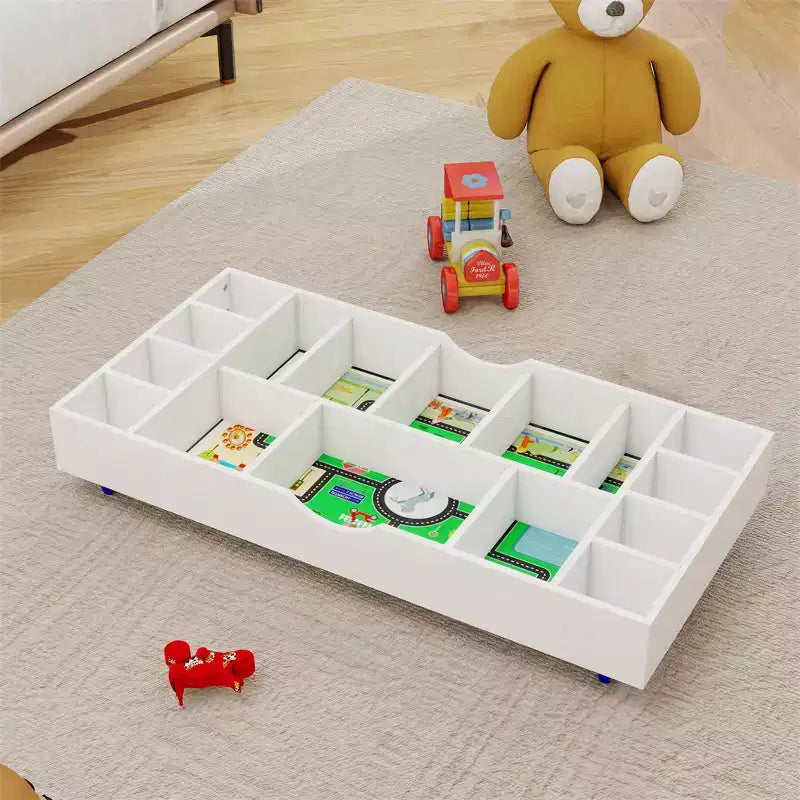 Table enfant, table de jeu rabattable 2 en 1 et organisateur de jouets compatible Lego, pour ranger sous le lit ou le canapé, meuble de jeu